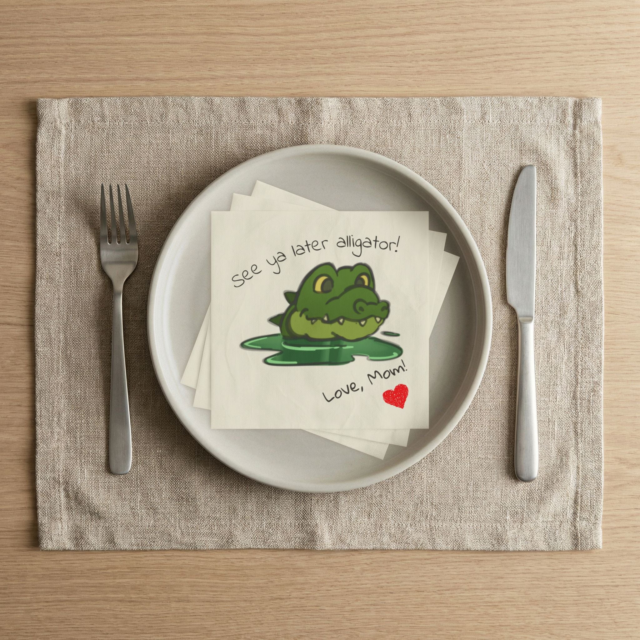 Momkins — "See Ya Later Alligator! Love, Mom" Cute Alligator Beverage Napkins for Kids’ Parties & Family Meals