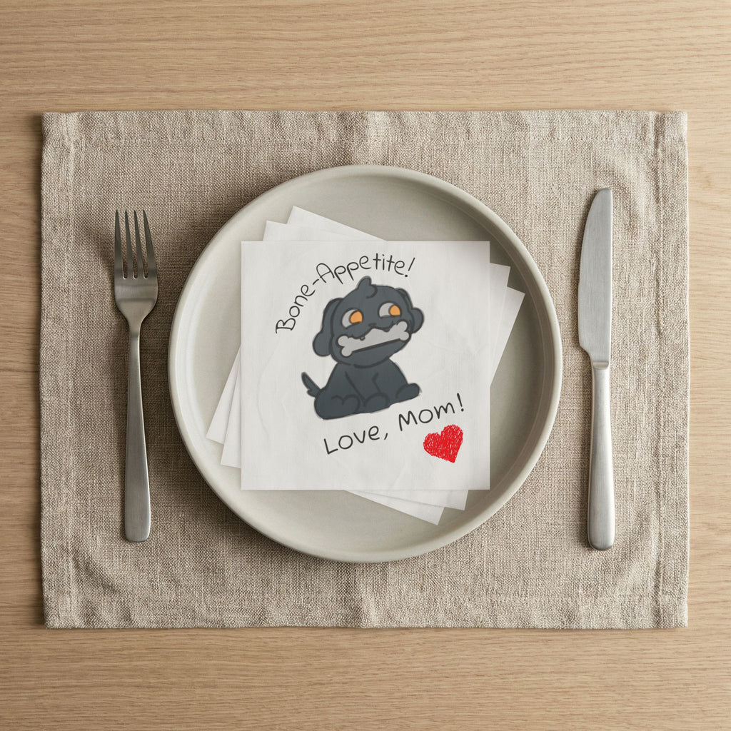 Momkins - Bone-Appetite! Dog Napkins — 'Love, Mom' Cute Puppy Party Napkins
