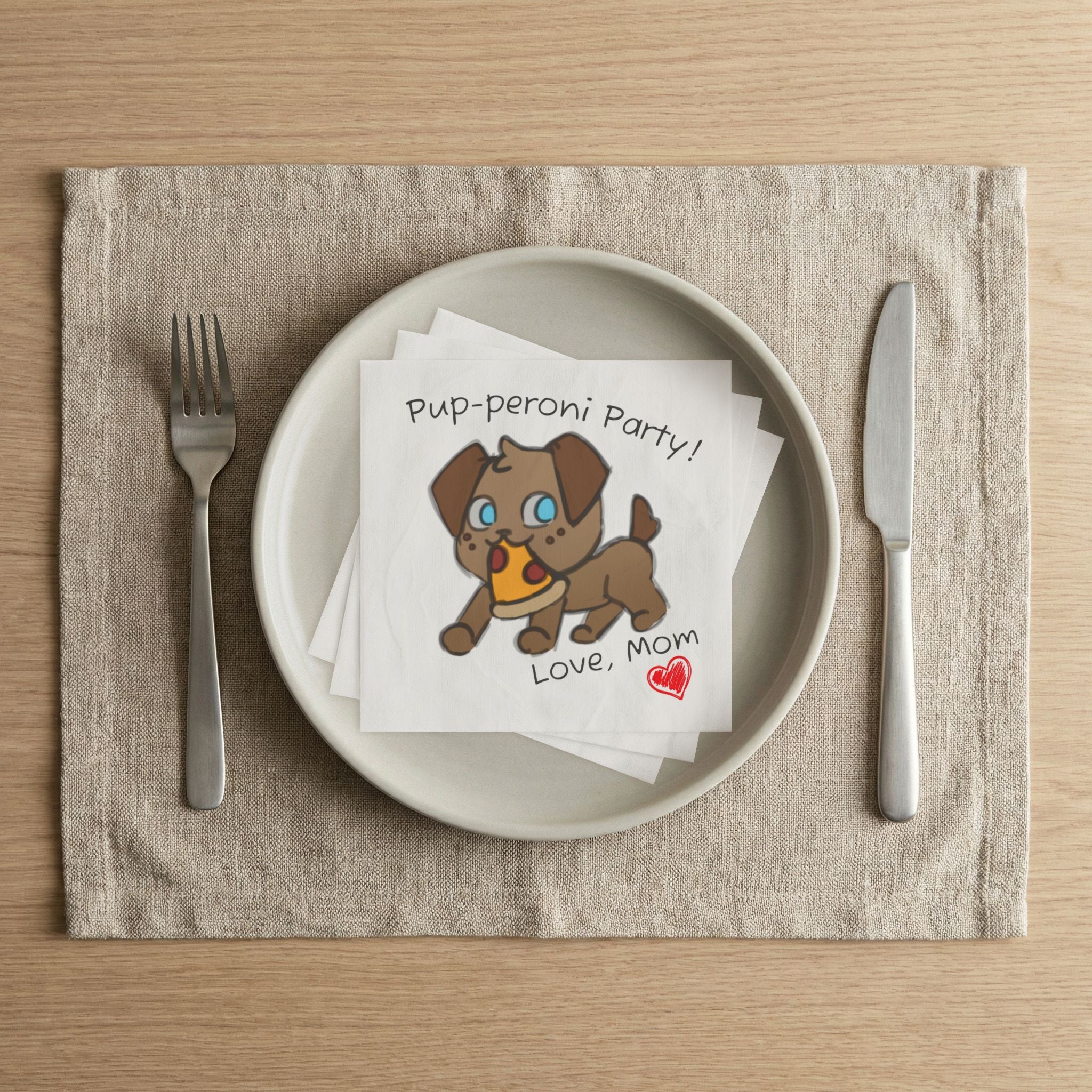 Momkins — 'Pup-eroni Party! Love, Mom' Cute Puppy  Napkins for kids