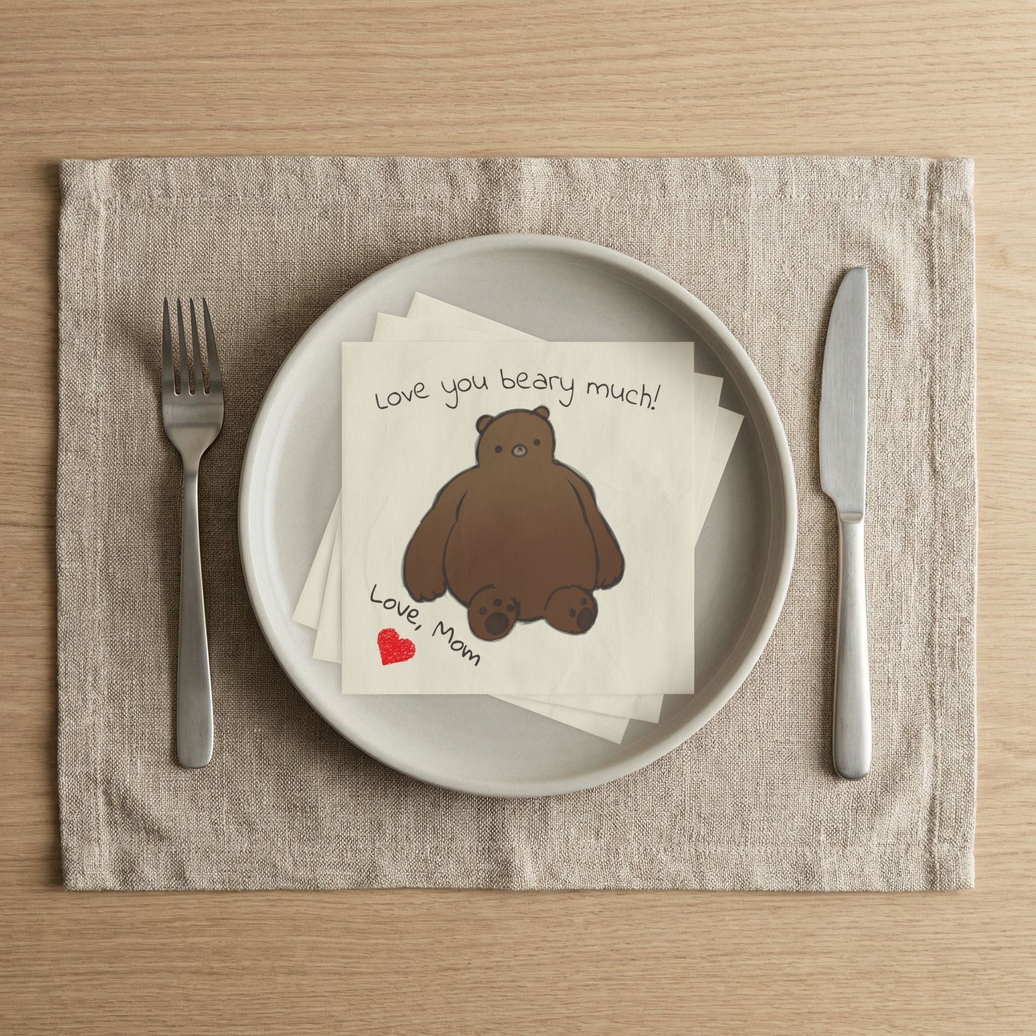 Momkins - Bear Napkins — "Love You Beary Much!" Personalized kids lunch Napkins
