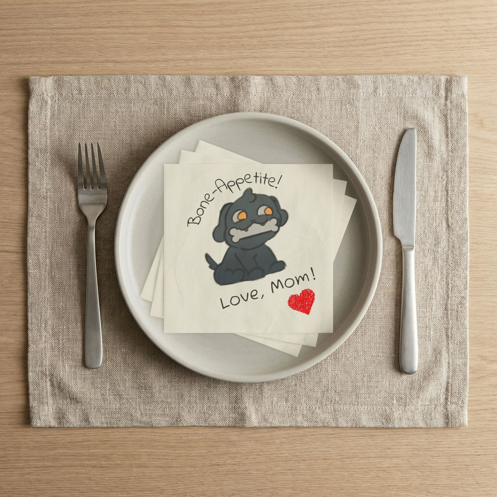 Momkins - Bone-Appetite! Dog Napkins — 'Love, Mom' Cute Puppy Party Napkins